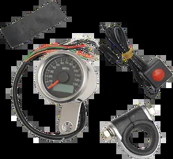 DS MPH SS Black Face 1.87in Mini Speedometer w Odometer