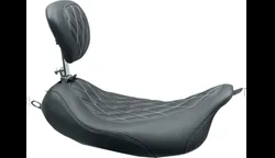 Mustang Black Vinyl Gray Diamond Stitch Wide Tripper Solo Seat