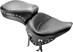 Mustang Black Studded 2Up Wide Touring 1Pc Seat w Conchos